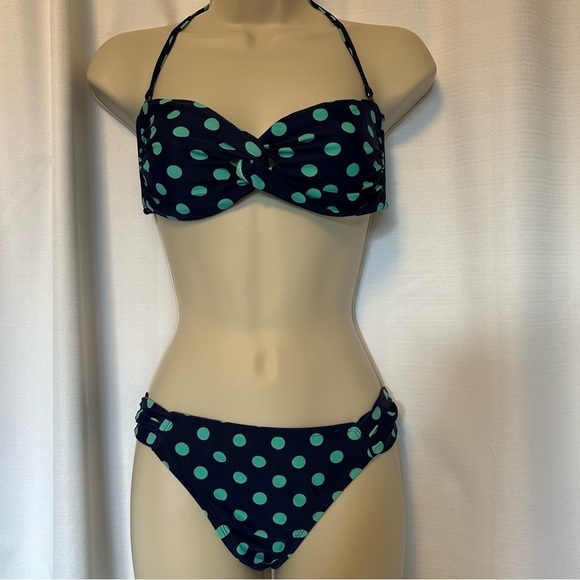 Mossimo Bikini Swim Top Bottom Indigo Night Navy Blue Isle Green Dot Pin-up S - Picture 1 of 11